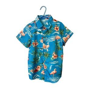 sslr boys collection blue flamingo Hawaiian button down short sleeve shirt XXS